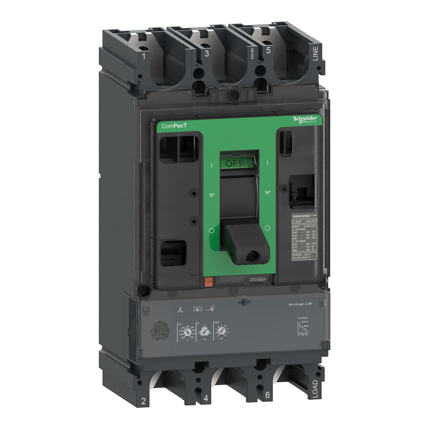Picture of Circuit breaker, ComPacT NSX400HB1, 75kA/690VAC, 3 poles, MicroLogic 2.3M trip unit 320A