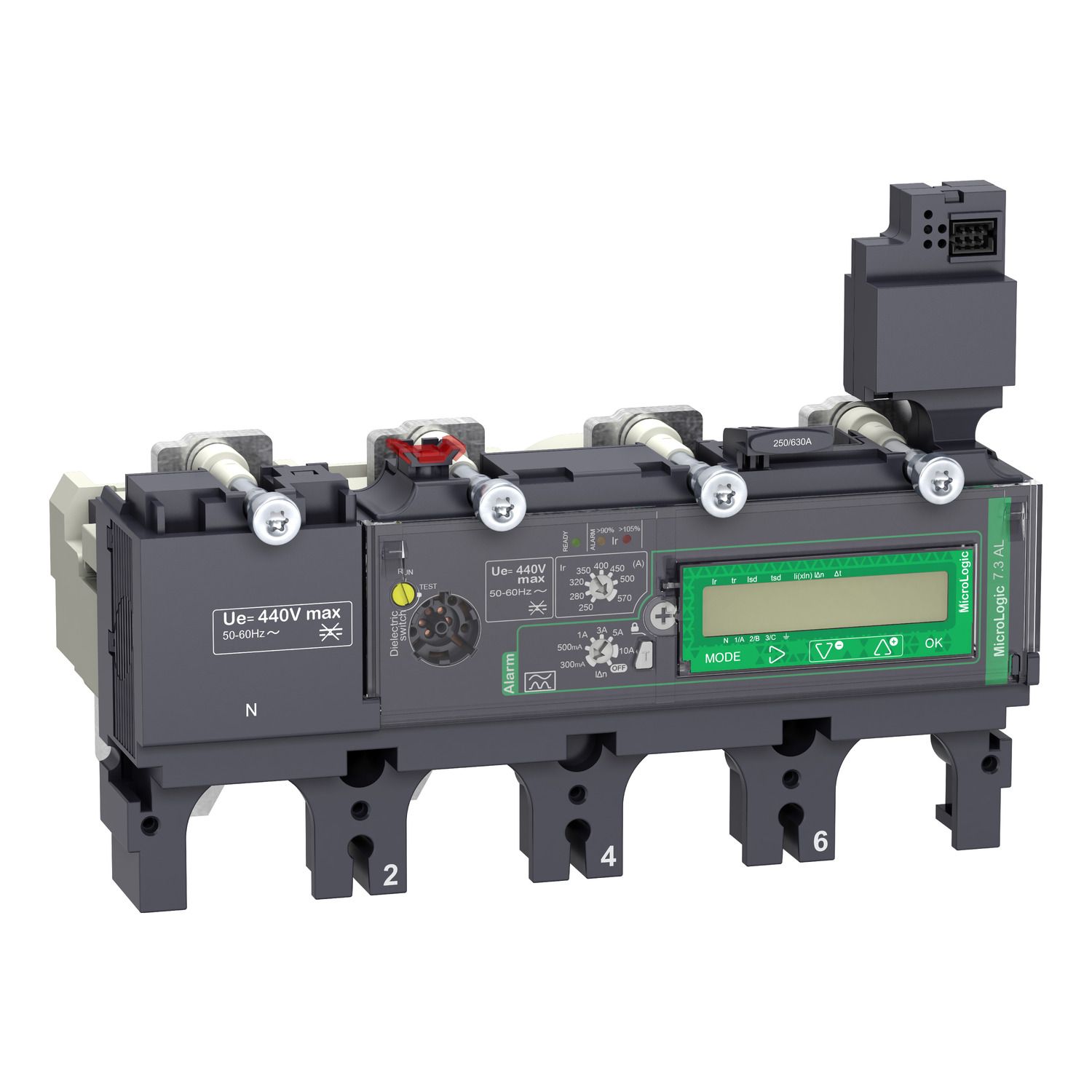 Picture of Trip unit MicroLogic Vigi 7.3E AL, ComPacT NSX400/630, 4P, basic protections, earth leakage alarm, energy meter, 400A