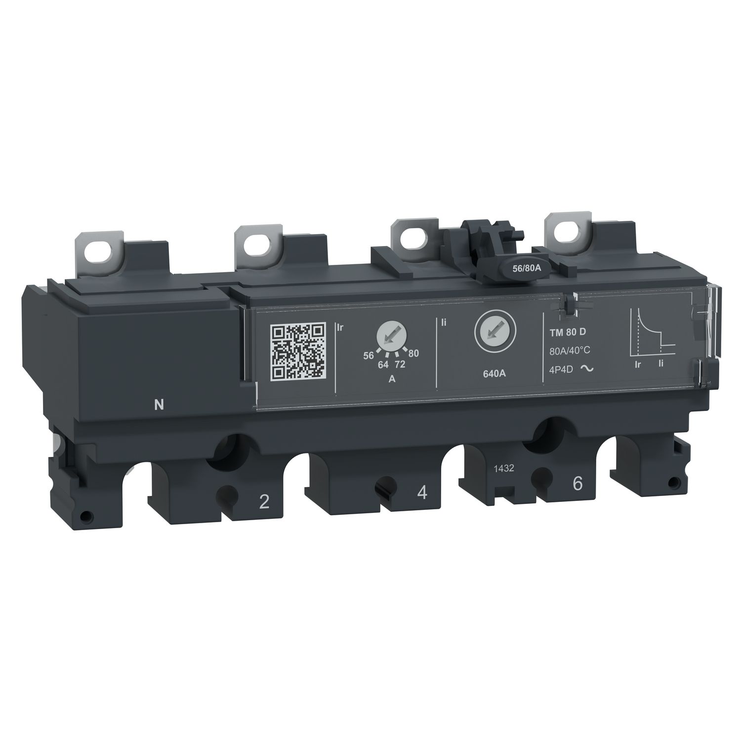 Picture of Trip unit TM80DC, ComPacT NSX100 DC, 4 poles, thermal magnetic protections, 80A rating