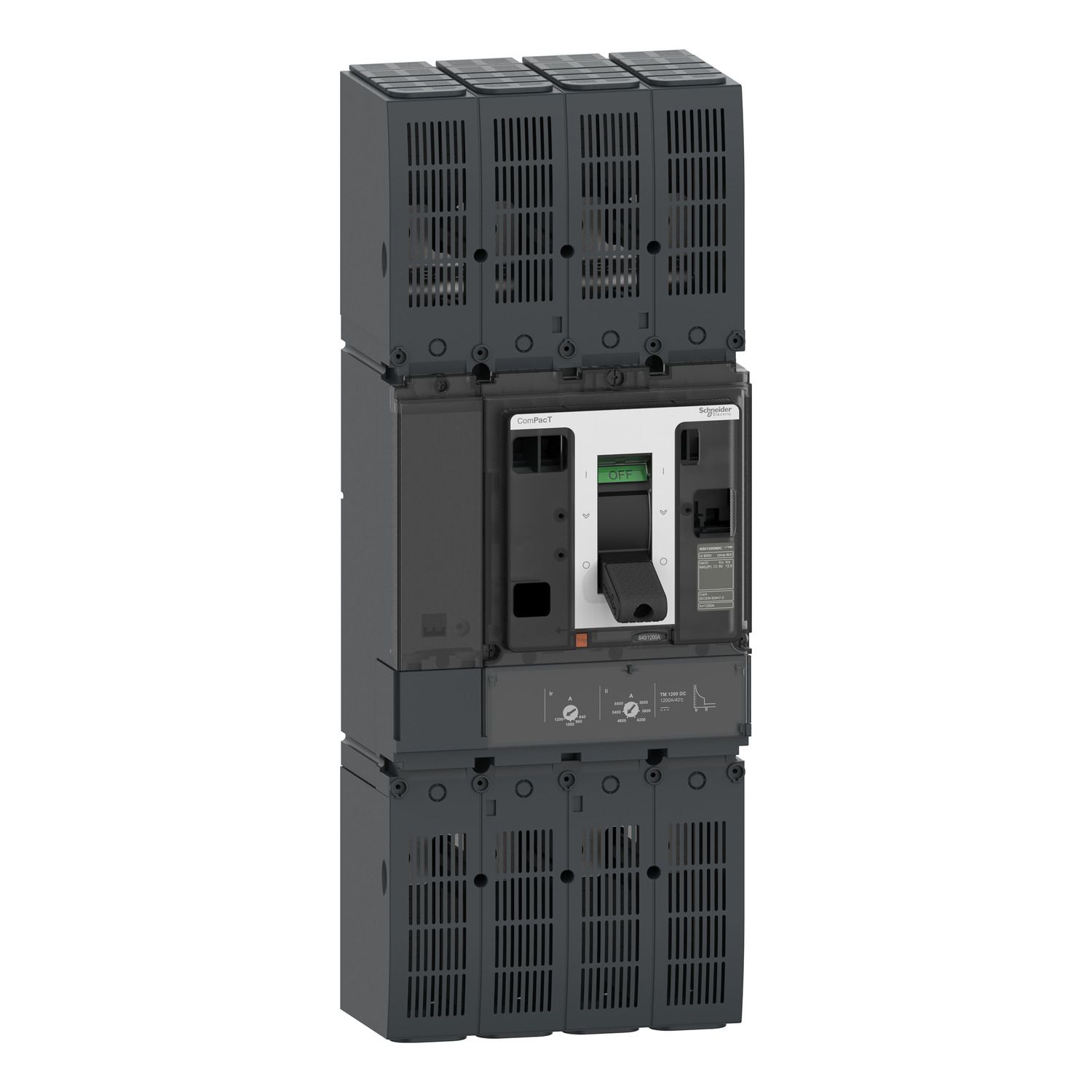 Picture of Circuit breaker, ComPacT NSX1200N DC, 50kA/600VDC, 2 poles, TM-DC trip unit 800A, without bare cable connector