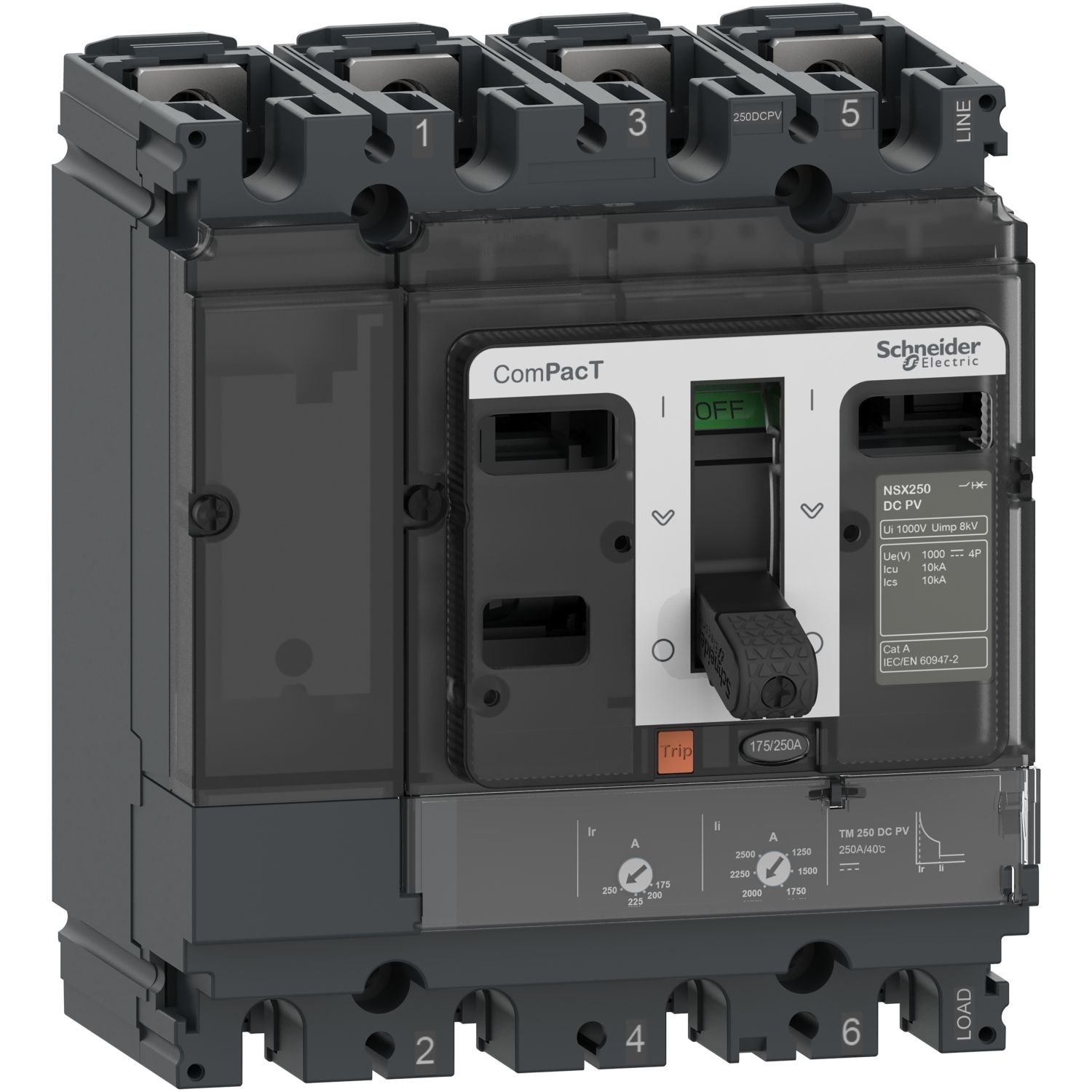 Picture of Circuit breaker, ComPacT NSX160 DC PV, 10kA/1000VDC, 4 poles, TM-DC PV trip unit 160A