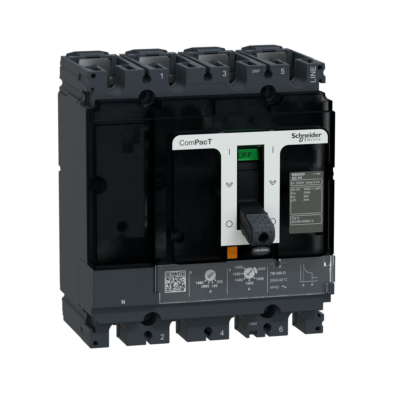 Picture of Circuit breaker, ComPacT NSX200 DC PV, 10kA/1000VDC, 4 poles, TM-DC PV trip unit 200A