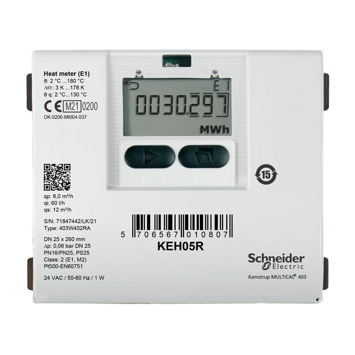 Picture of KE Series Heating Meter, R¾ Threaded Brass, 2.5 m³/h Nominal, Return
