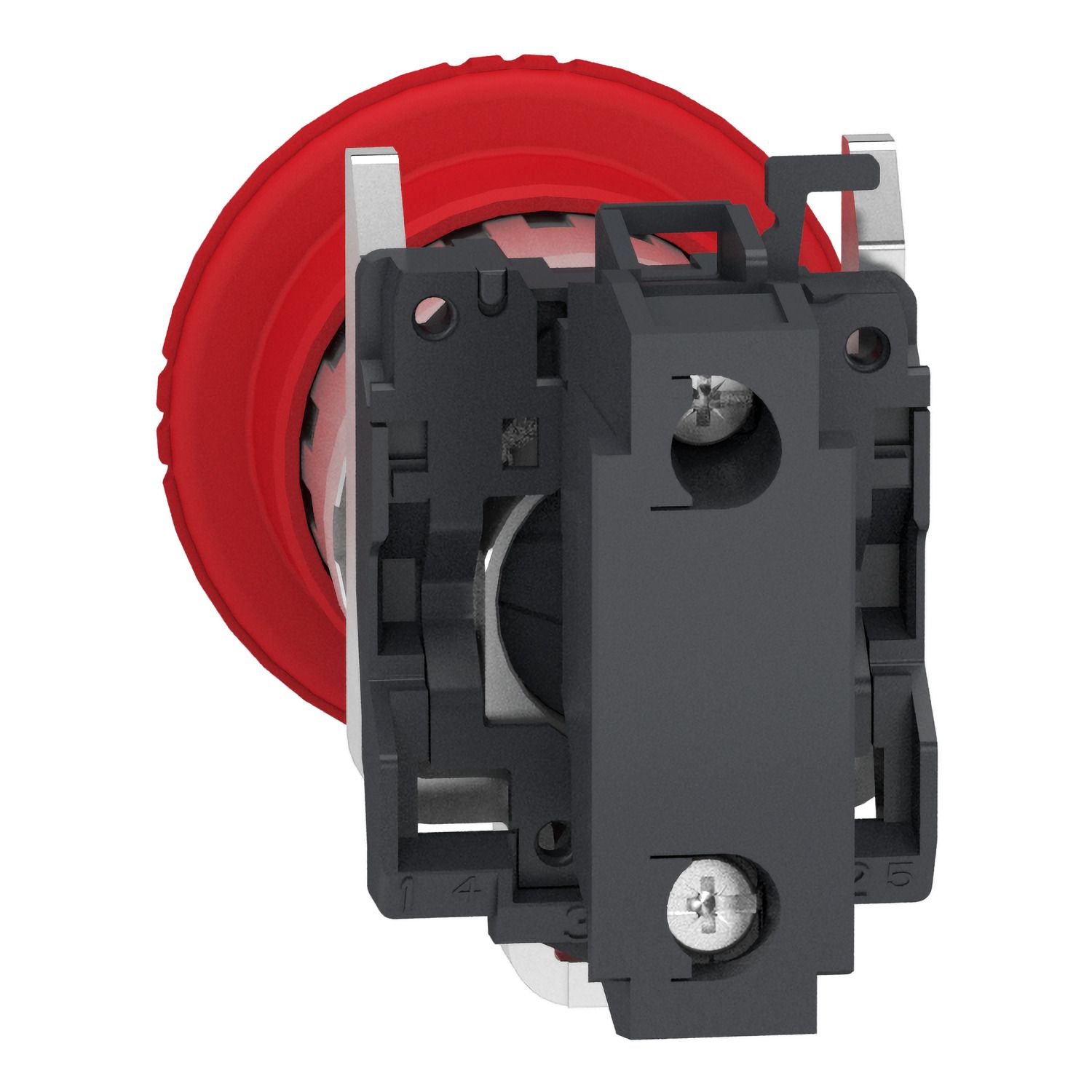 Picture of Emergency stop switching off, Harmony XB4, metal, red mushroom 40mm, 22mm, trigger latching turn to release, 1NC with monitoring