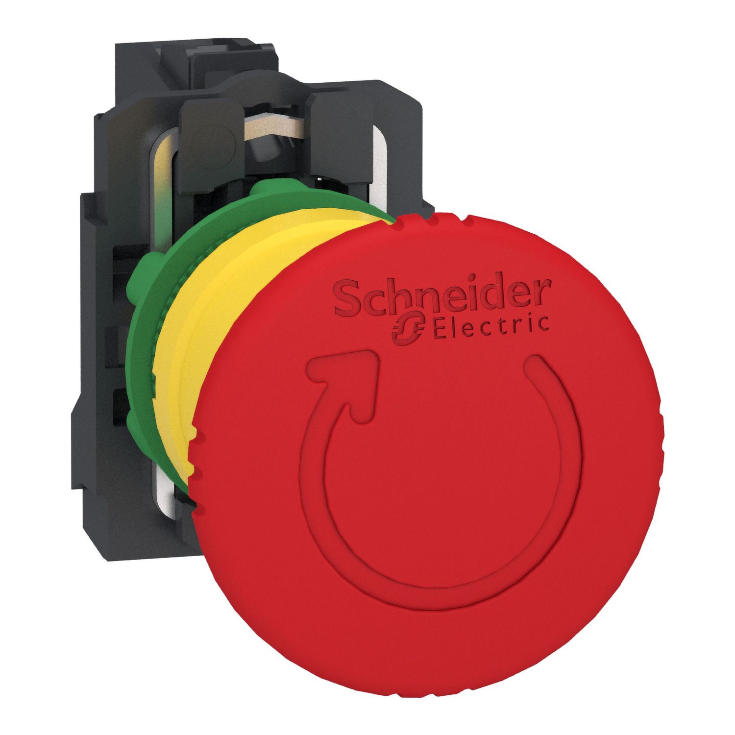 Picture of Emergency stop switching off, Harmony XB5, plastic, red mushroom 40mm, 22mm, trigger latching turn to release, 1NC with monitoring