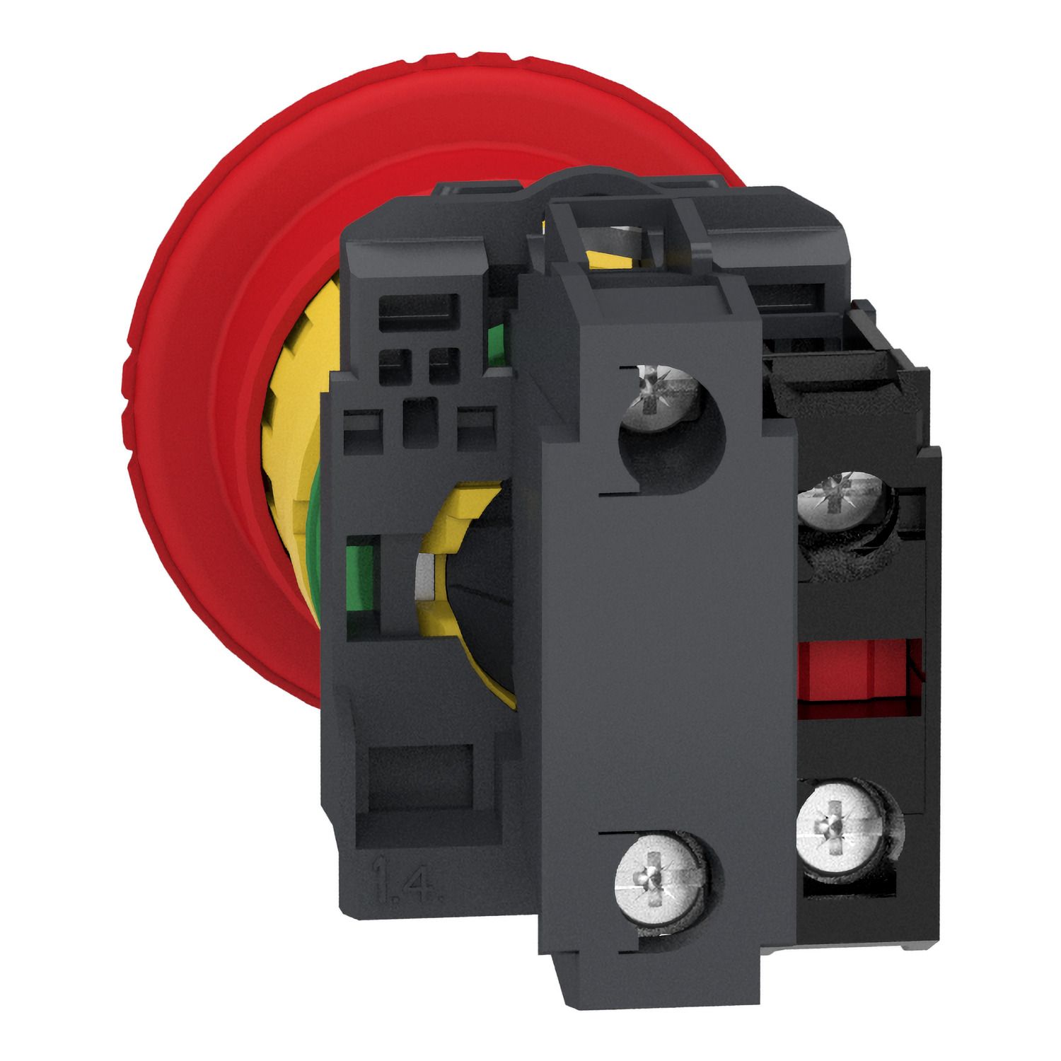Picture of Emergency stop switching off, Harmony XB5, plastic, red mushroom 40mm, 22mm, trigger latching turn to release, 2NC with monitoring