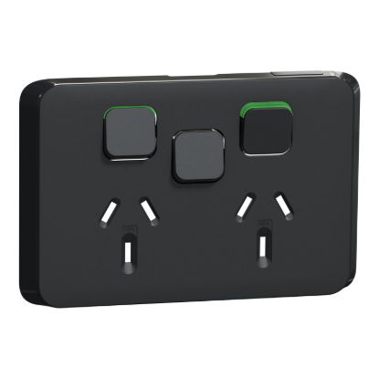 Picture of Double Power Point Skin with 1 Extra Switch, Clipsal Iconic, Horizontal Mount, 250V, 10A, Clip-On