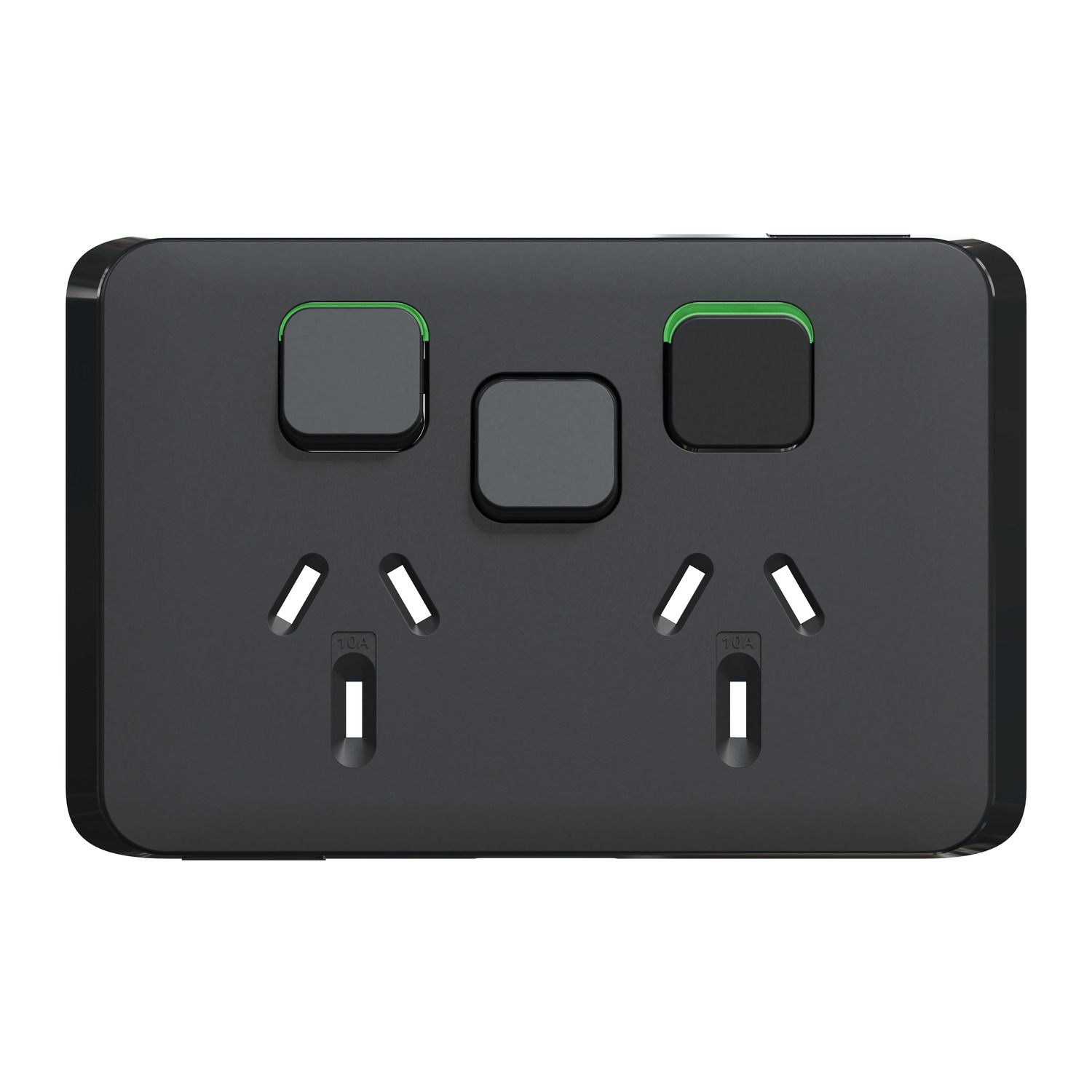 Picture of Double Power Point Skin with 1 Extra Switch, Clipsal Iconic, Horizontal Mount, 250V, 10A, Clip-On