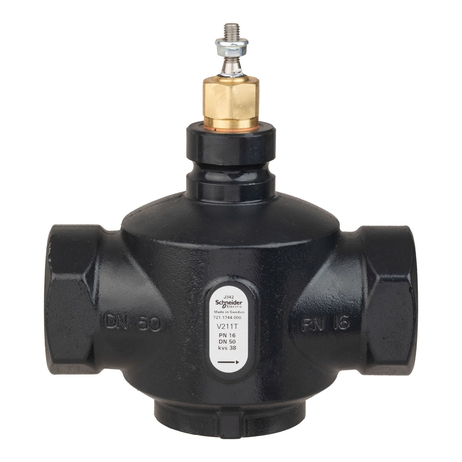 Picture of Venta V211T Globe Valve, 2-Way, PN16, Rp 2 Internal thread, DN50, 38 Kvs, Nodular Iron, Brass Plug.