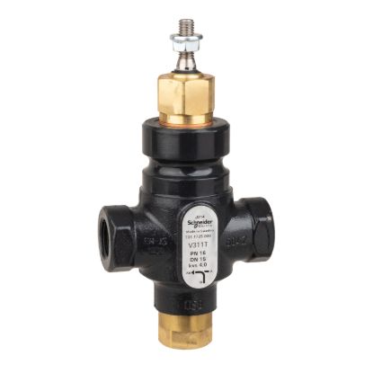 Picture of Venta V311T Globe Valve, 3-Way, PN16, Rp 1/2 Internal Thread, DN15, 4.0 Kvs, Nodular Iron, Brass plug.