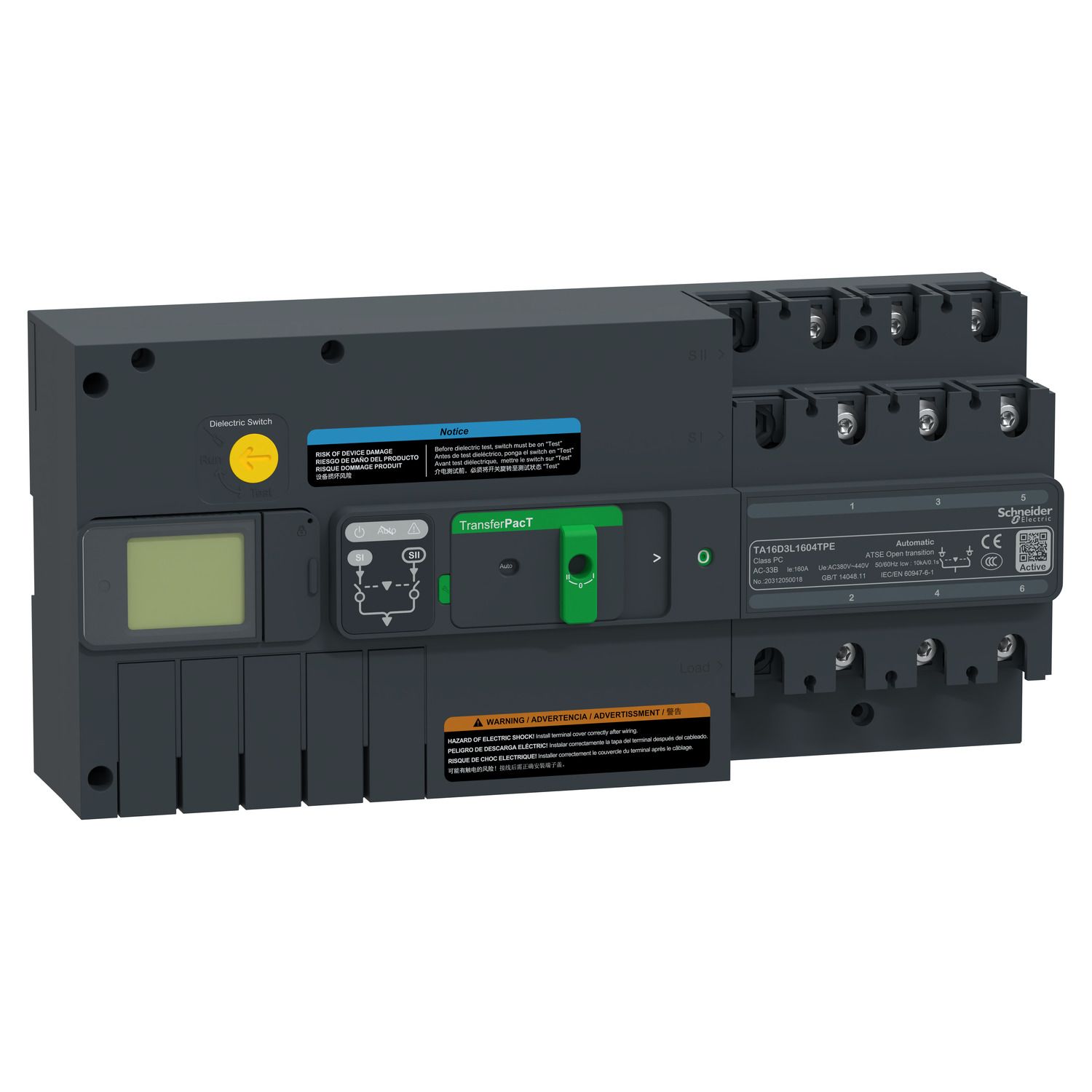 Picture of active automatic transfer switch, TransferPacT Active automatic, 160A, 3P, LCD, frame 160A