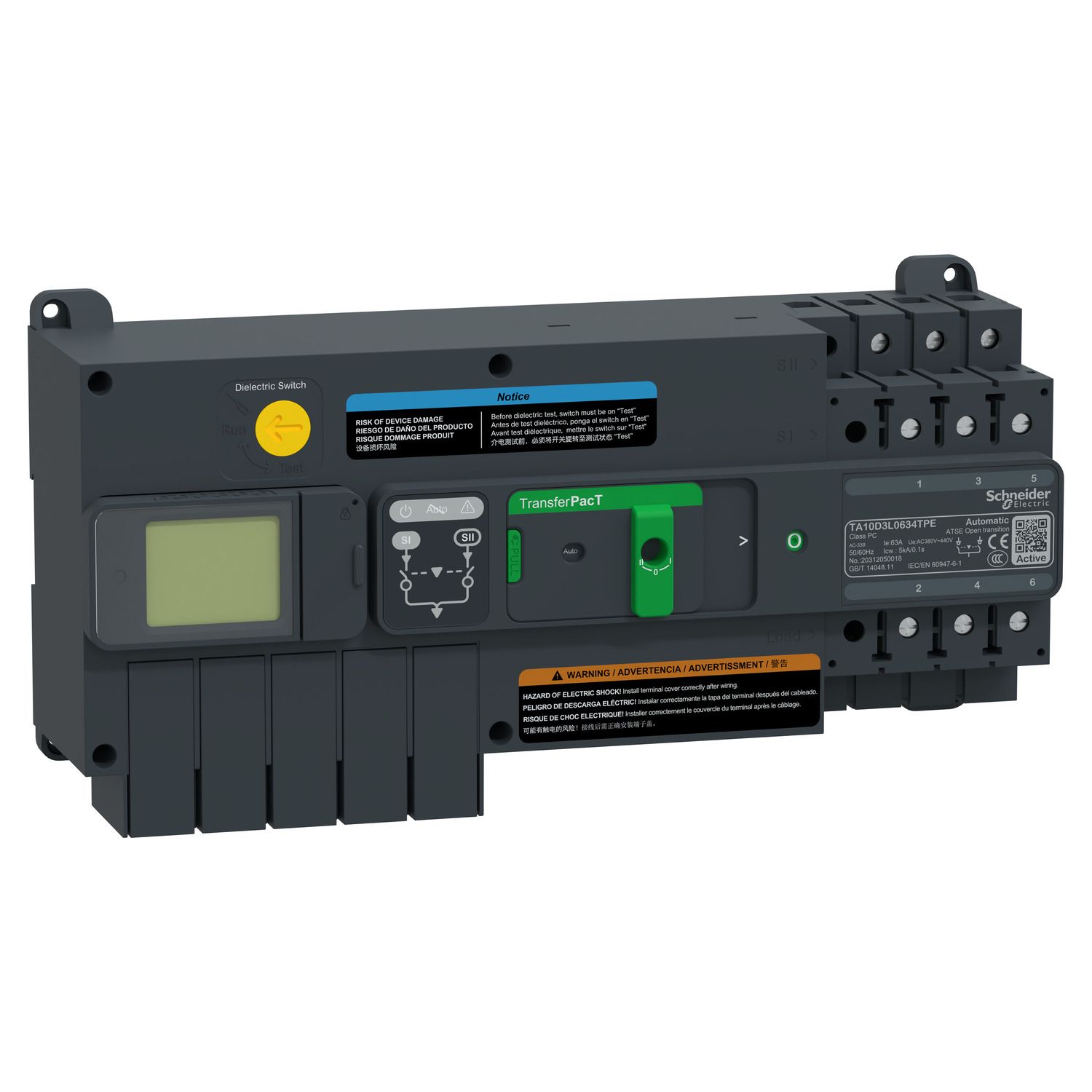 Picture of active automatic transfer switch, TransferPacT Active automatic, 63A, 3P, LCD, frame 100A