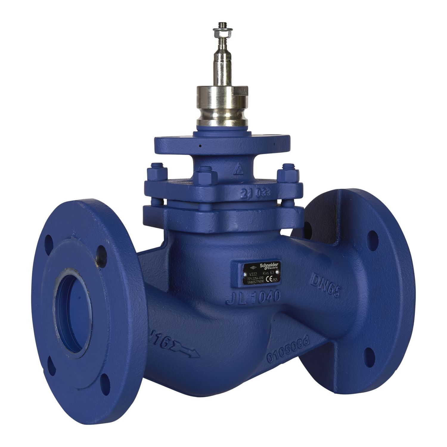 Picture of V222 Globe Valve, 2-Way, PN16, Flanged, Balanced plug, DN65, Kvs 63, Cast Iron Body, Stainless plug and seat