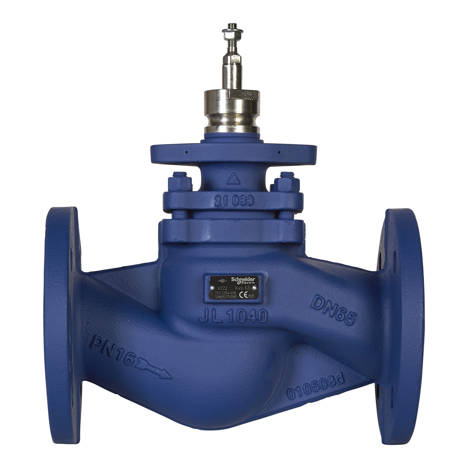 Picture of V222 Globe Valve, 2-Way, PN16, Flanged, Balanced plug, DN65, Kvs 63, Cast Iron Body, Stainless plug and seat