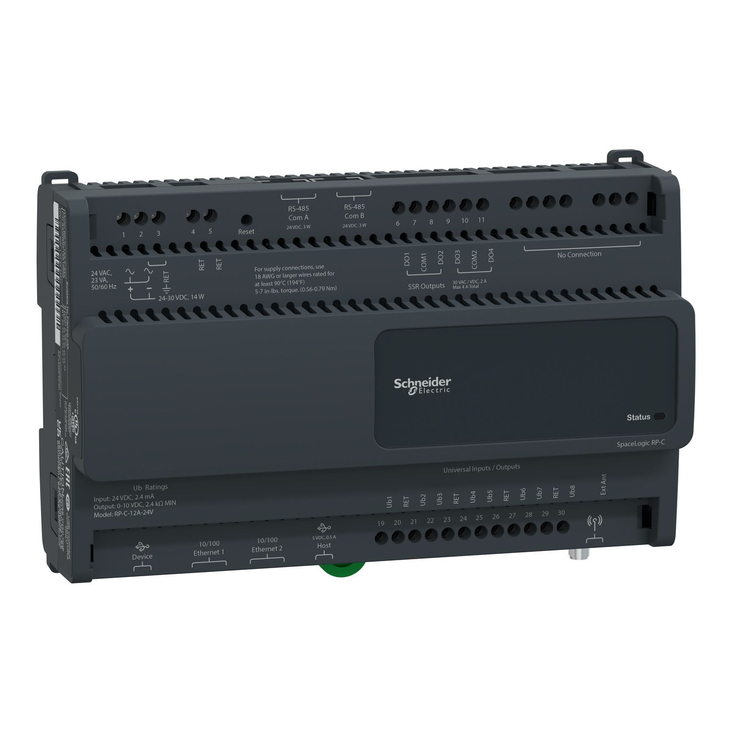 Picture of Controller, SpaceLogic RP-C, 12 points, 8 universal inputs/outputs type Ub, 4 solid state relay outputs