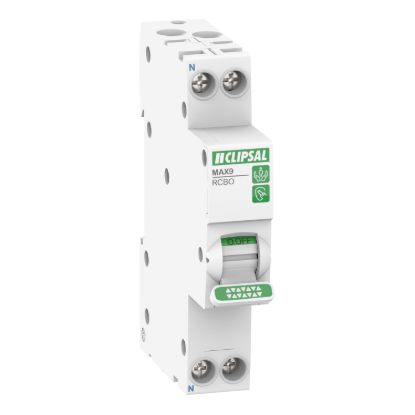Picture of Residual Current Breaker with Overcurrent Protection (RCBO), MAX9, 1PN, 20A, 10mA, C Curve, 6000A, A Type, SLIM
