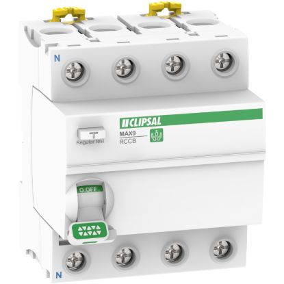 Picture of Residual Current Circuit Breaker (RCCB), MAX9, 4P, 63A, 30mA, A Type