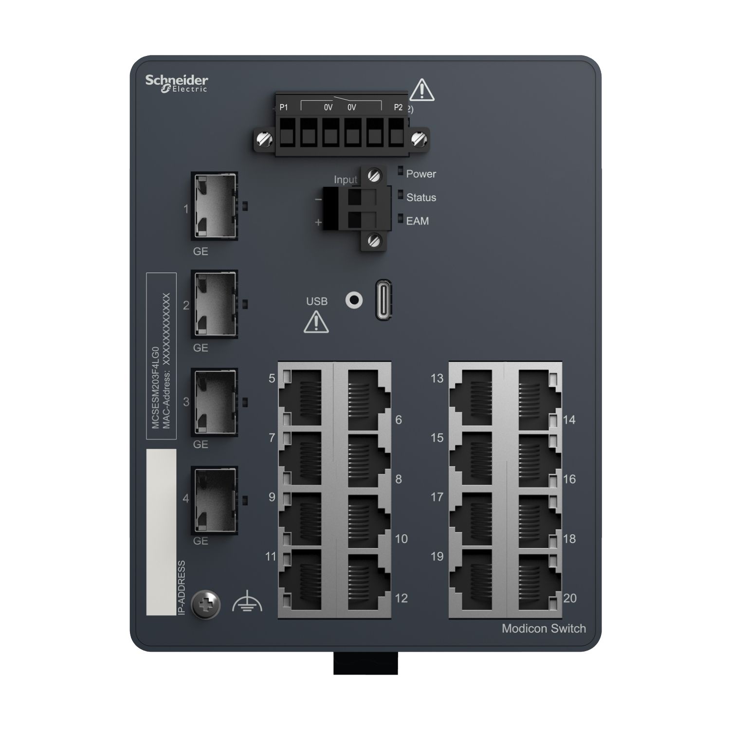 Picture of network switch, Modicon Networking, managed, 16 ports for copper with 4Gigabit SFP