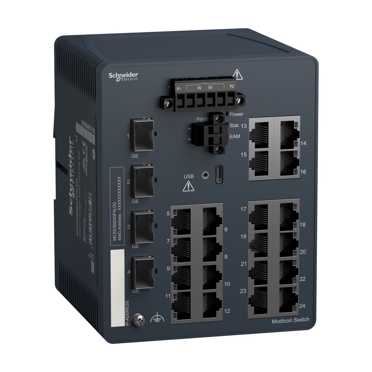 Picture of network switch, Modicon Networking, managed, 20 ports for copper with 4Gigabit SFP