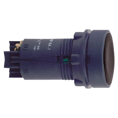 Picture of black pushbutton + 22 push-push to release - 1NO