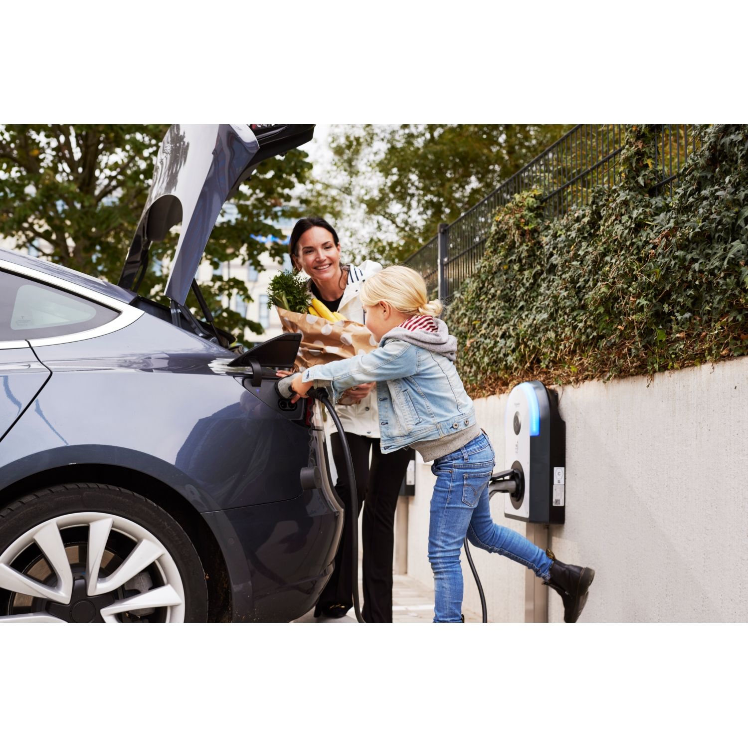 Picture of Charging station, EVlink Pro AC, 22kW, 32A, 3P+N, T2 attached cable, RDC-DD 6mA, MNx aux.