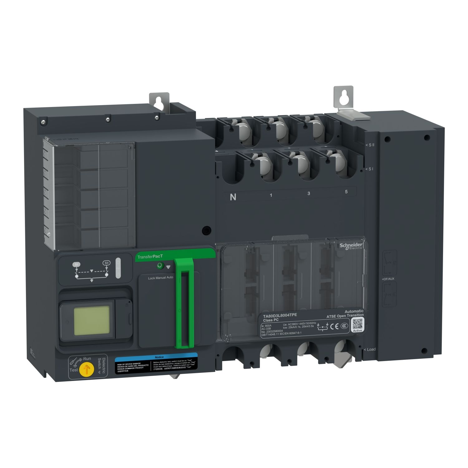 Picture of active automatic transfer switch, TransferPacT, 800A, 400V, 3P, LCD, frame 800A