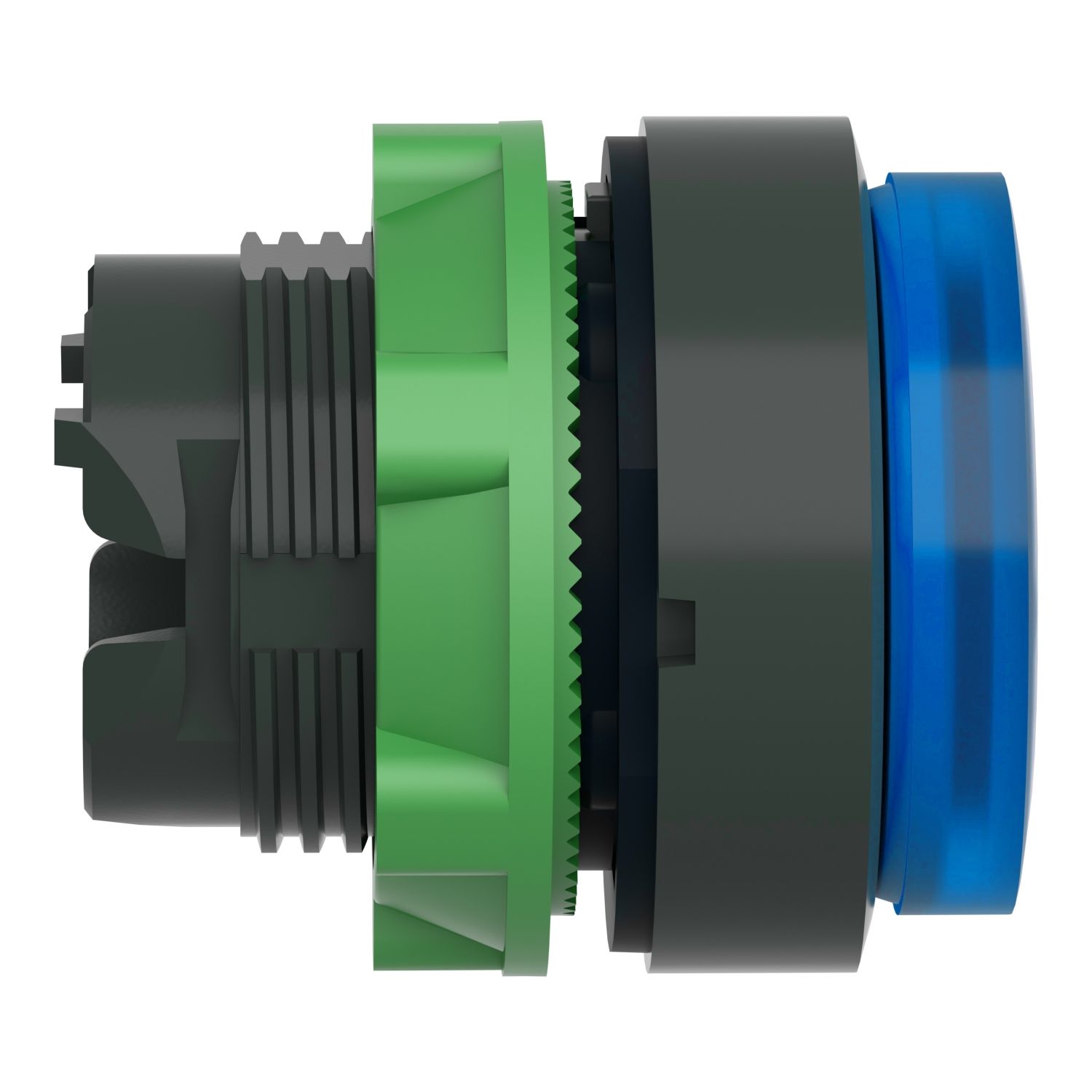 Picture of Head for illuminated push button, Harmony XB5, blue projecting, 22mm, universal LED, spring return, unmarked