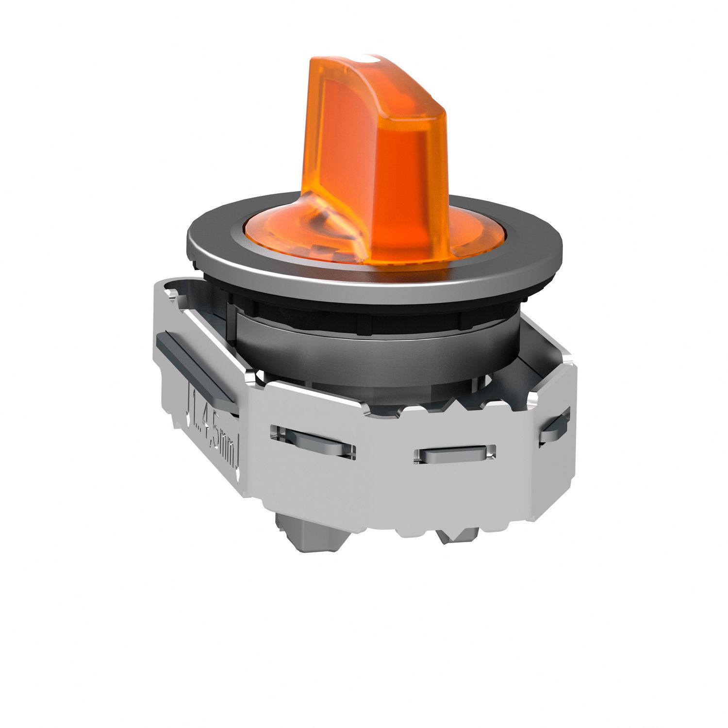 Picture of Head for illuminated selector switch, Harmony XB4, metal, orange handle, 30mm, universal LED, 3 positions, right to center
