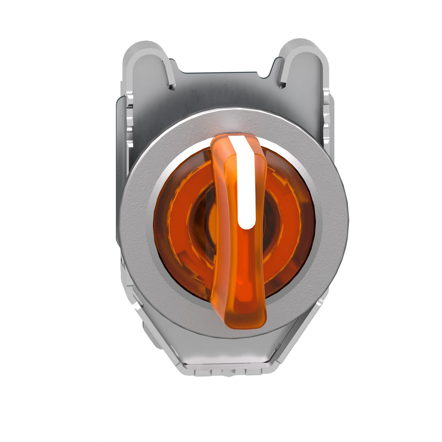 Picture of Head for illuminated selector switch, Harmony XB4, metal, orange handle, 30mm, universal LED, 3 positions, right to center