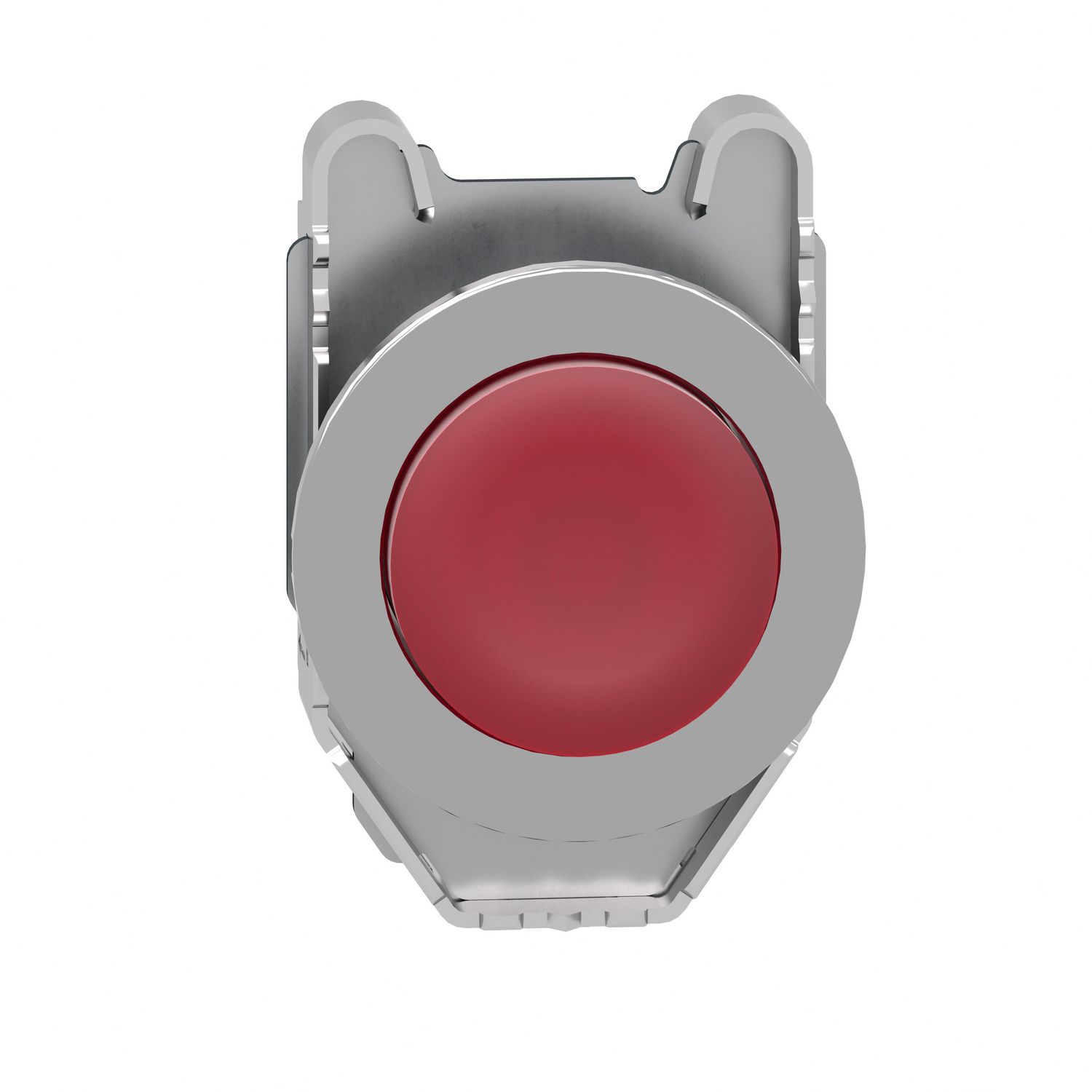 Picture of Head for illuminated push button, Harmony XB4, plastic, red projecting, 30mm, universal LED, spring return, plain lens
