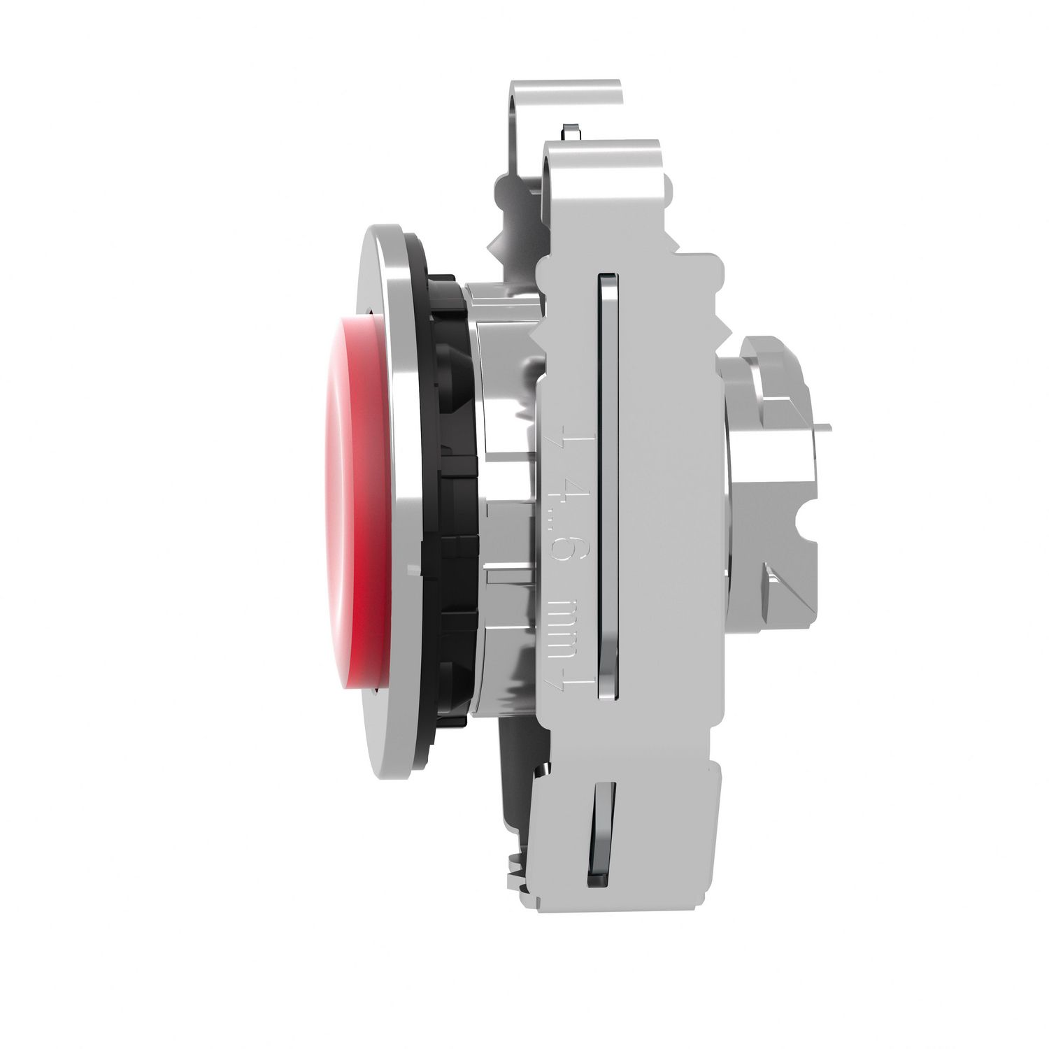 Picture of Head for illuminated push button, Harmony XB4, plastic, red projecting, 30mm, universal LED, spring return, plain lens