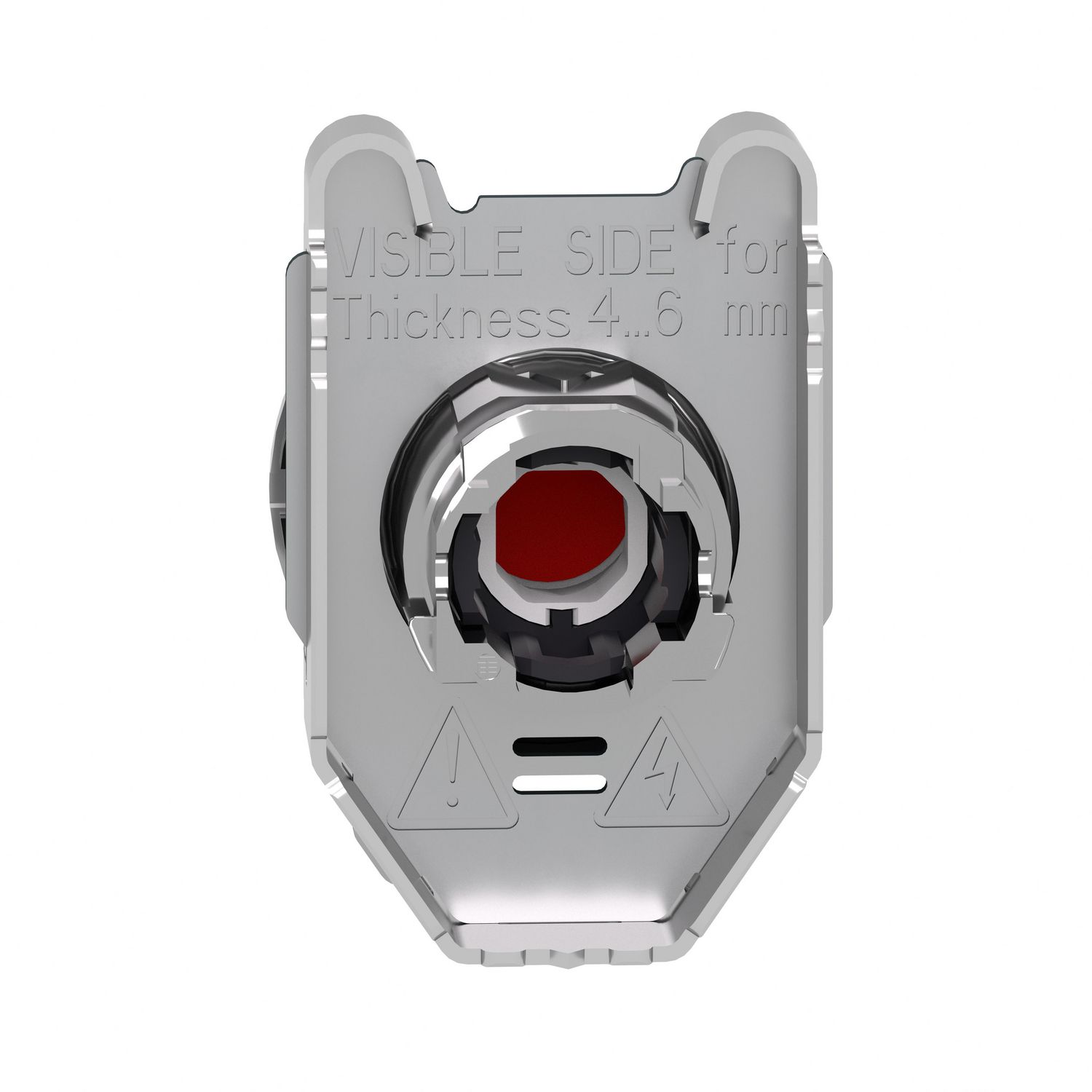 Picture of Head for illuminated push button, Harmony XB4, metal, red flush, 30mm, spring return, universal LED, unmarked