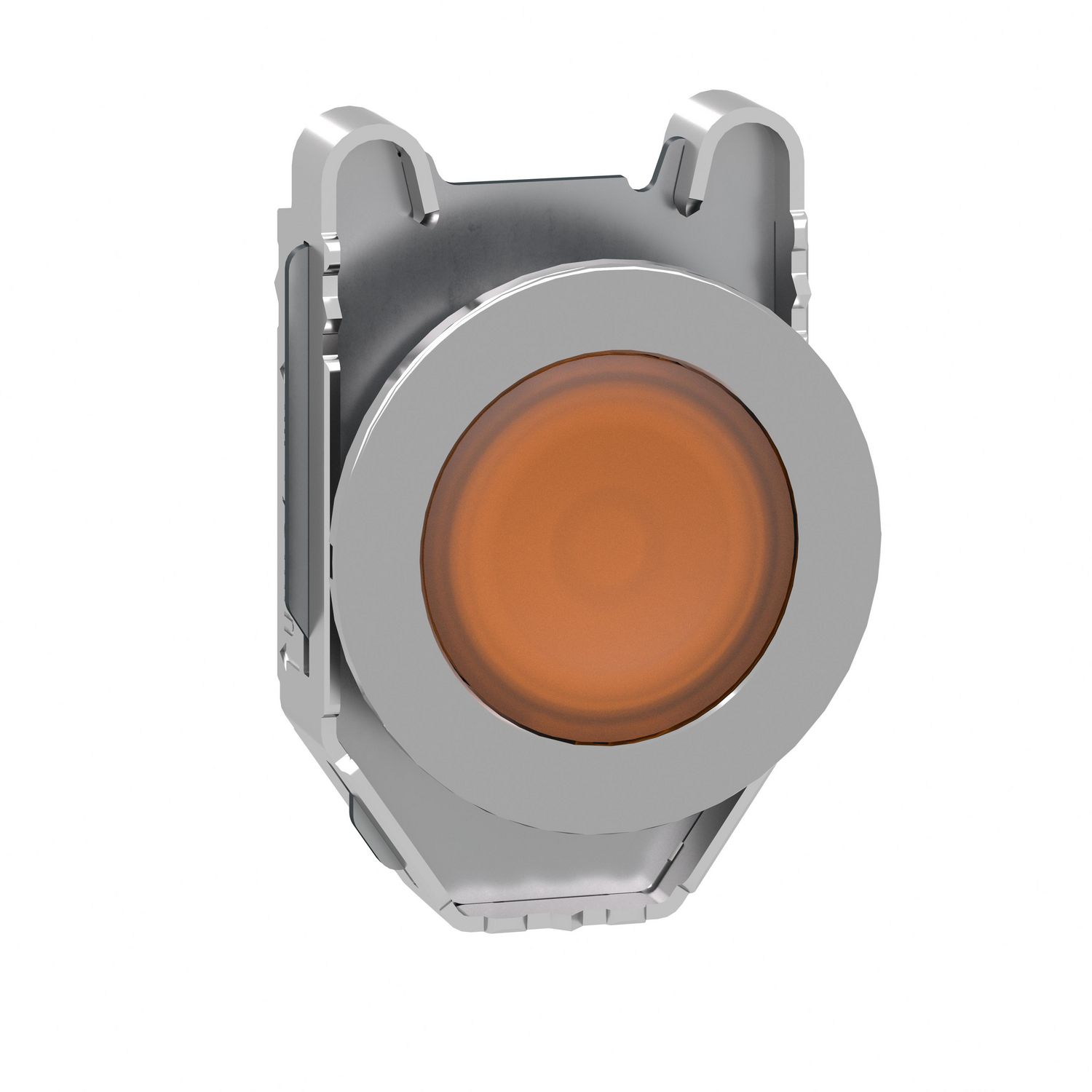 Picture of Head for illuminated push button, Harmony XB4, metal, yellow, universal LED, 30mm, left to center, for legend of insertion