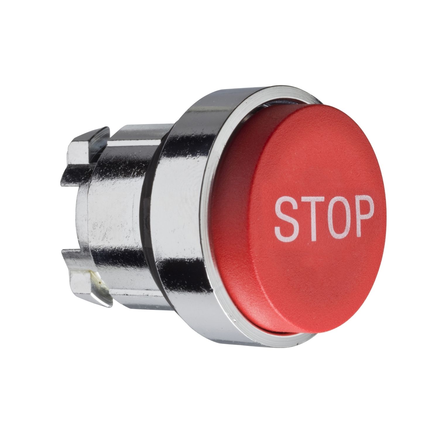 Picture of Projecting push button head 40mm, Harmony XB4, metal, red, 22mm, spring return, marked STOP