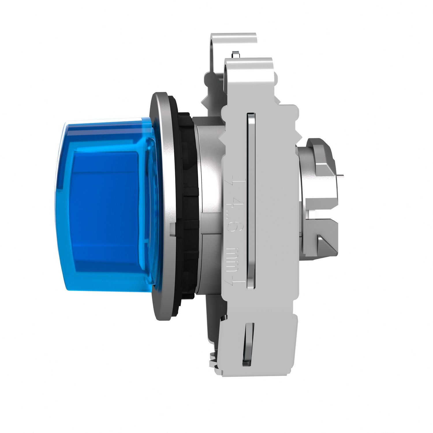 Picture of Head for illuminated selector switch, Harmony XB4, universal LED,  blue handle, flush, 30mm, 3 positions, spring return