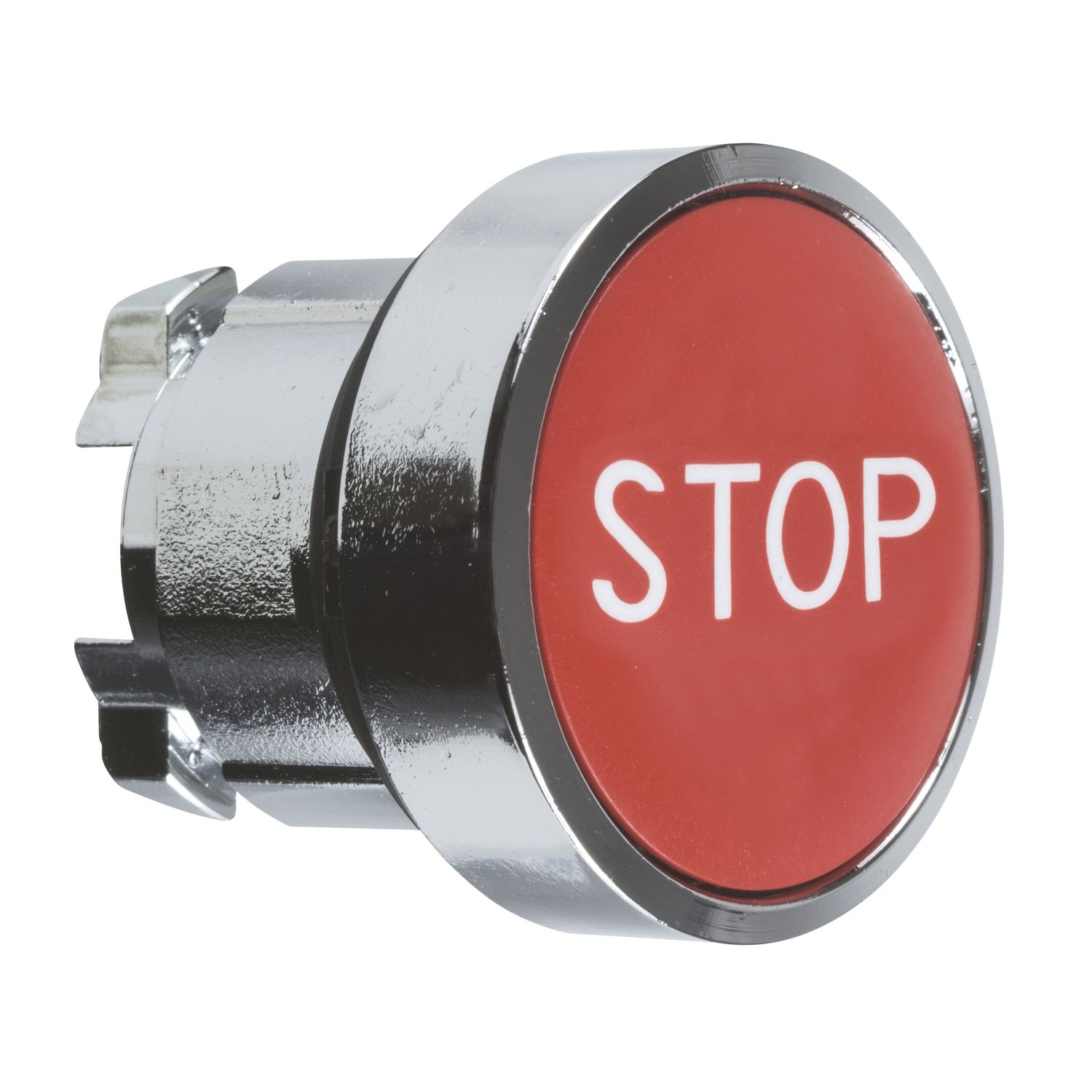 Picture of Push button head, Harmony XB4, metal, flush, red, 22mm, spring return, marked STOP