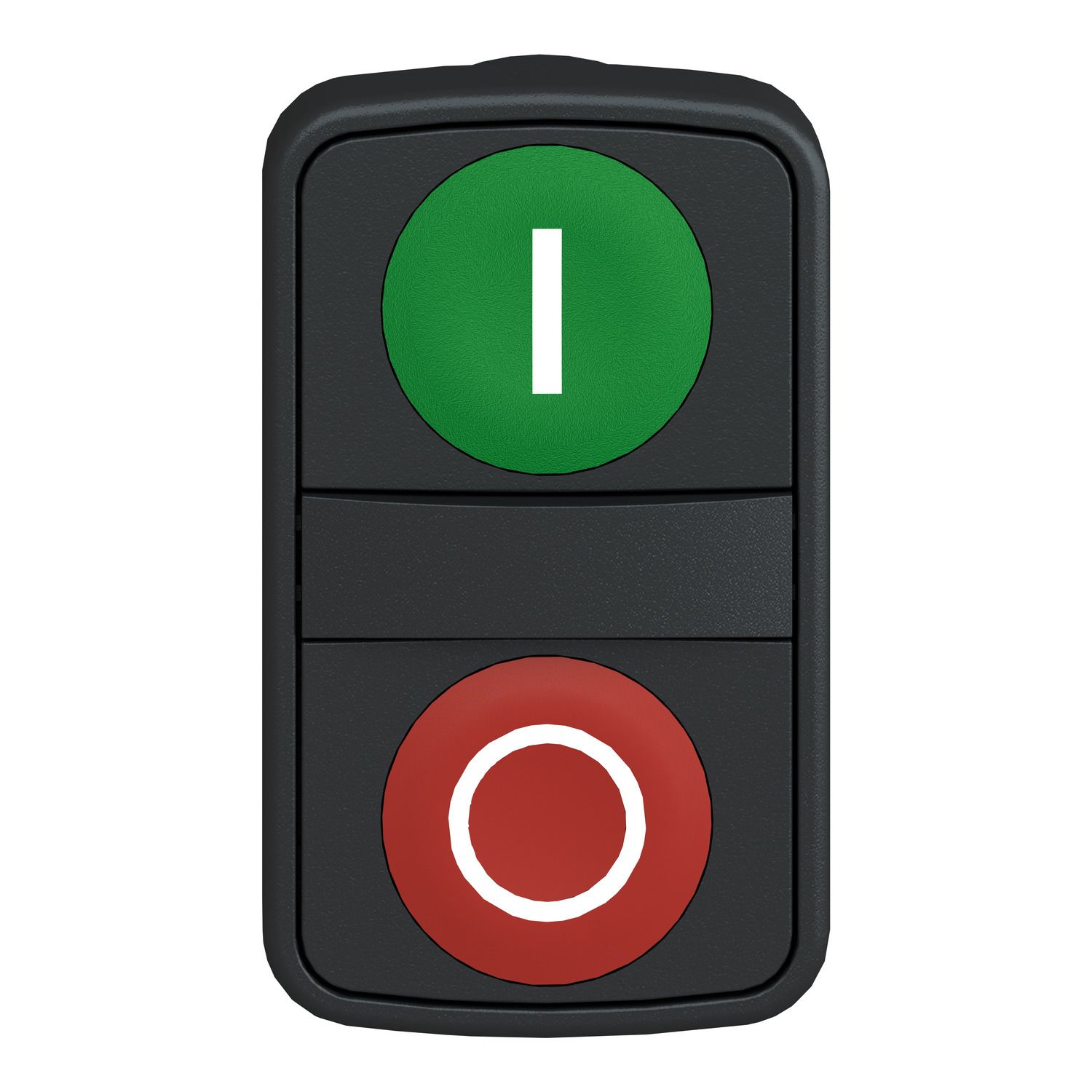 Picture of Head for double headed push button, Harmony XB5, plastic, 22mm, 1 green flush marked I + 1 red flush marked O