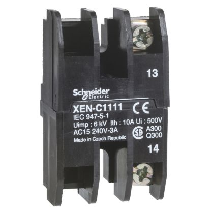 Picture of Contact block, Harmony XAC, single contact, spring return, single speed, front mounting, 1NO
