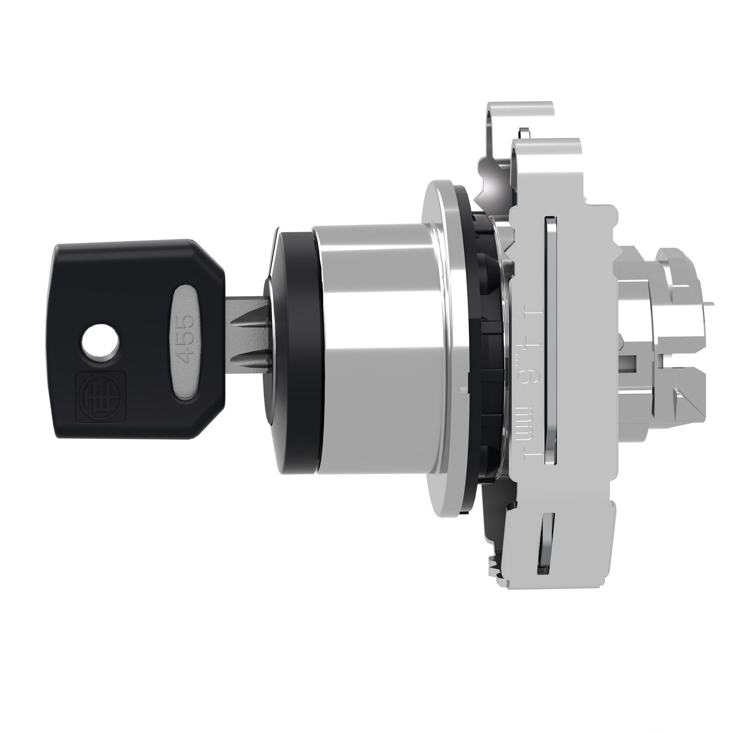 Picture of Head for key selector switch, Harmony XB4, black key, flush, 30mm, 3 positions, center key withdrawal, key 455