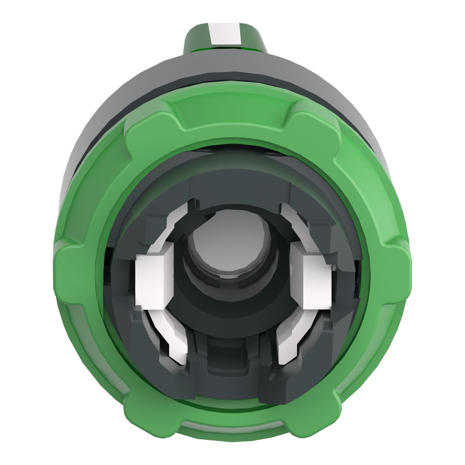 Picture of Head for illuminated selector switch, Harmony XB5, grey plastic, green handle, 22mm, universal LED, 3 positions, stay put
