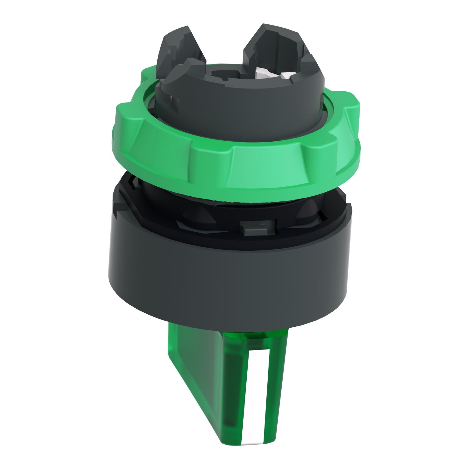 Picture of Head for illuminated selector switch, Harmony XB5, grey plastic, green handle, 22mm, universal LED, 3 positions, stay put