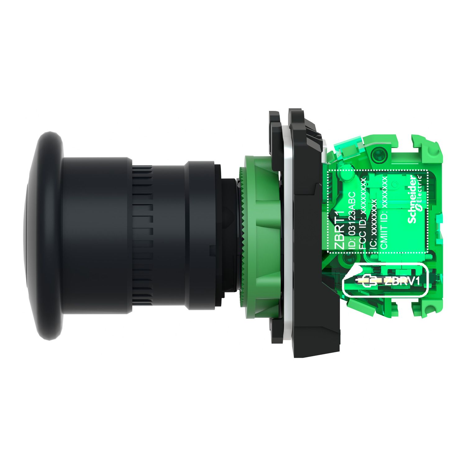 Picture of Wireless and batteryless transmitter, Harmony XB5R, mushroom head 40mm, plastic, black, 22mm, spring return