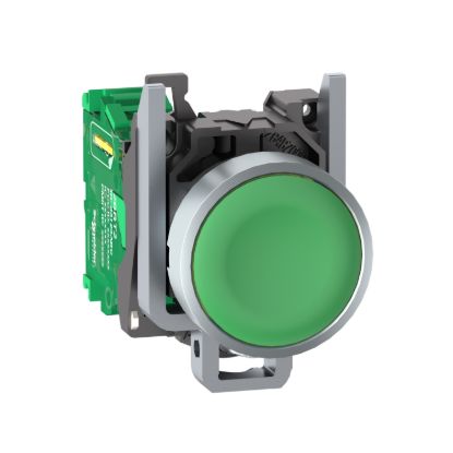Picture of Wireless and batteryless transmitter, Harmony XB5R, push button, metal, green, 22mm, spring return