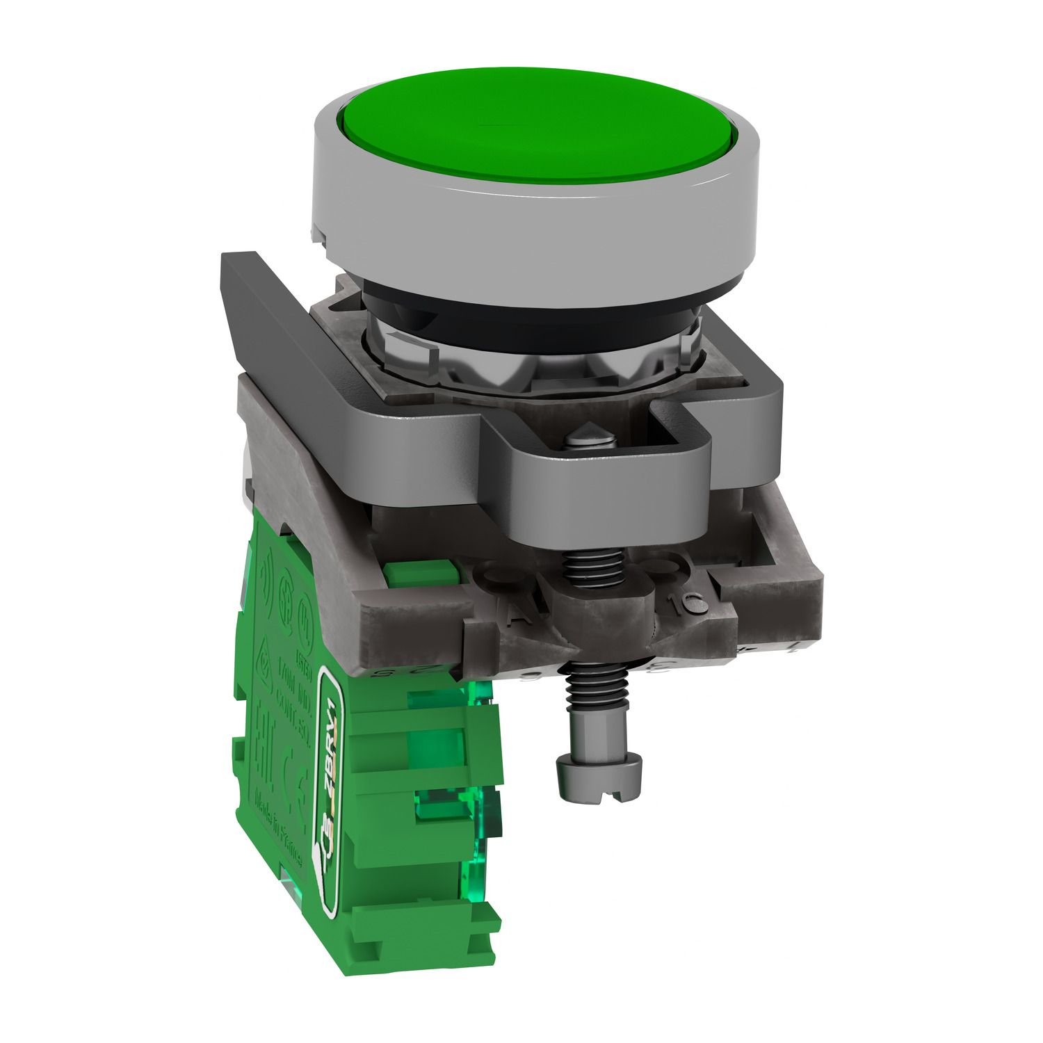 Picture of Wireless and batteryless transmitter, Harmony XB5R, push button, metal, green, 22mm, spring return