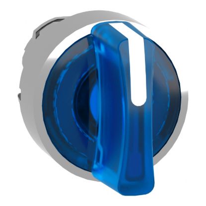 Picture of Head for illuminated selector switch, Harmony XB4, metal, blue handle, 22mm, universal LED, 3 positions, stay put