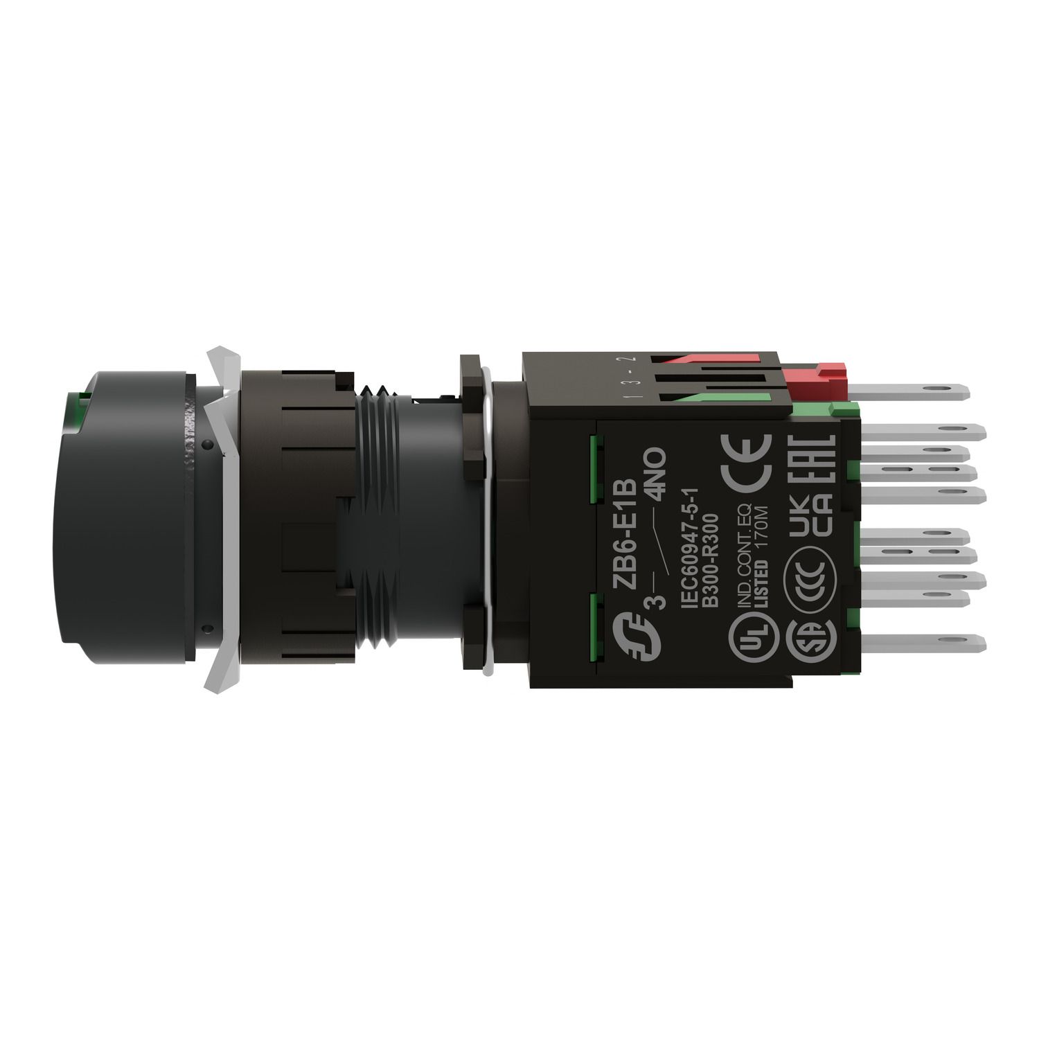 Picture of Complete illuminated push button, Harmony XB6, green flush, 16mm, spring return, 1NO + 1NC,  12...24V