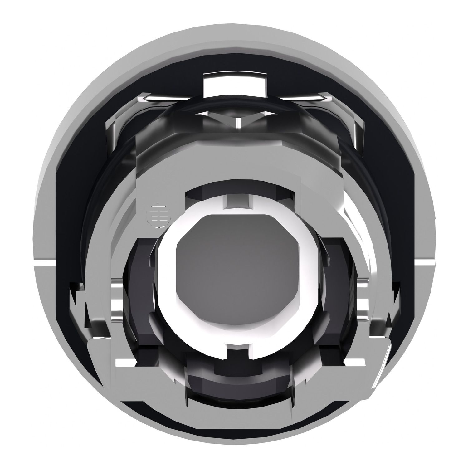 Picture of Head for illuminated push button, Harmony XB4, metal, red projecting, 22mm, universal LED, spring return, plain lens