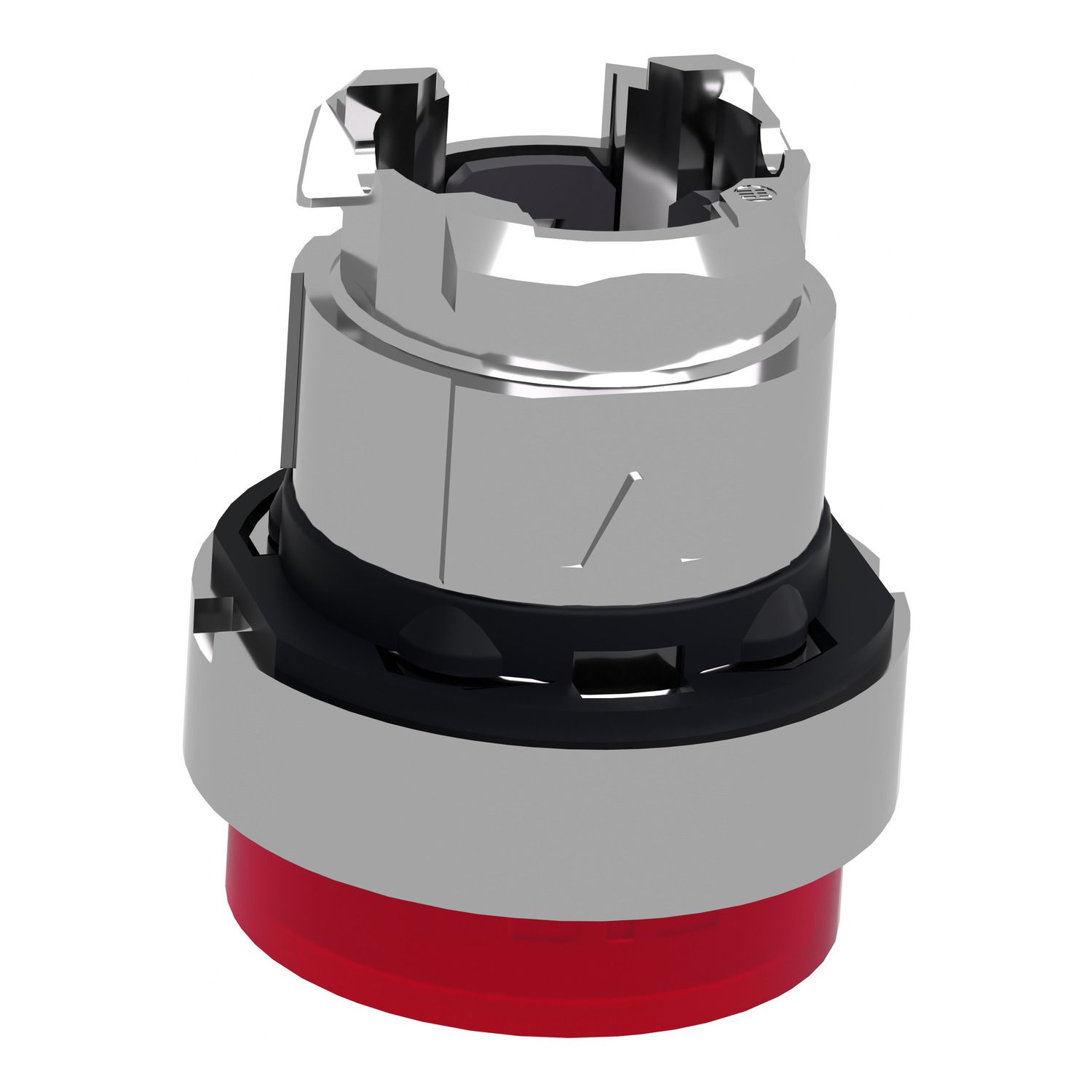 Picture of Head for illuminated push button, Harmony XB4, metal, red projecting, 22mm, universal LED, spring return, plain lens