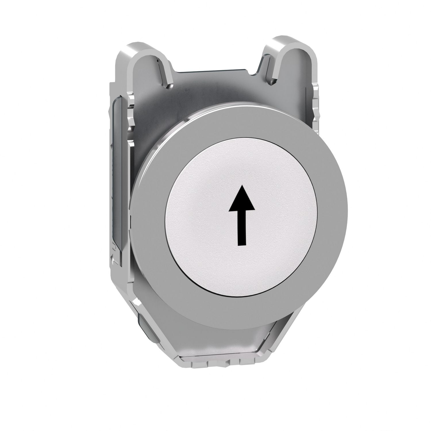 Picture of Flush mounted push button head, Harmony XB4, metal, white, 30mm, spring return, marked UP ARROW