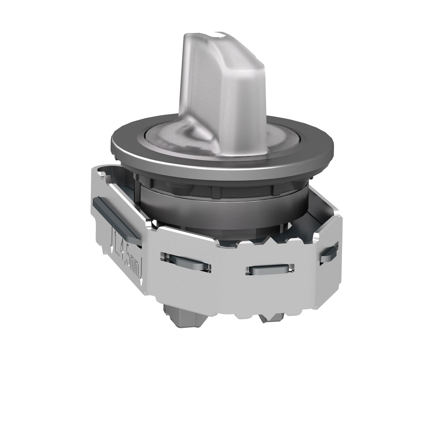 Picture of Head for illuminated selector switch, Harmony XB4, universal LED,  white handle, flush, 30mm, 3 positions, spring return